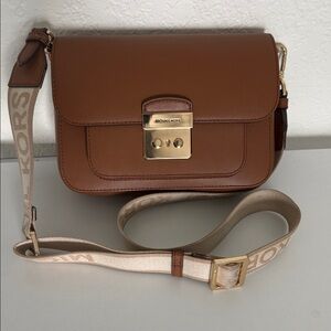 Michael Kors Tan Leather Crossbody Bag with Gold Accents
